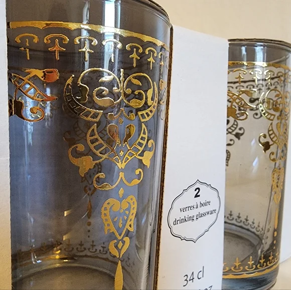 Moroccan Highball Glasses Set with Gold-Colored Etching - Picture 2 of 5